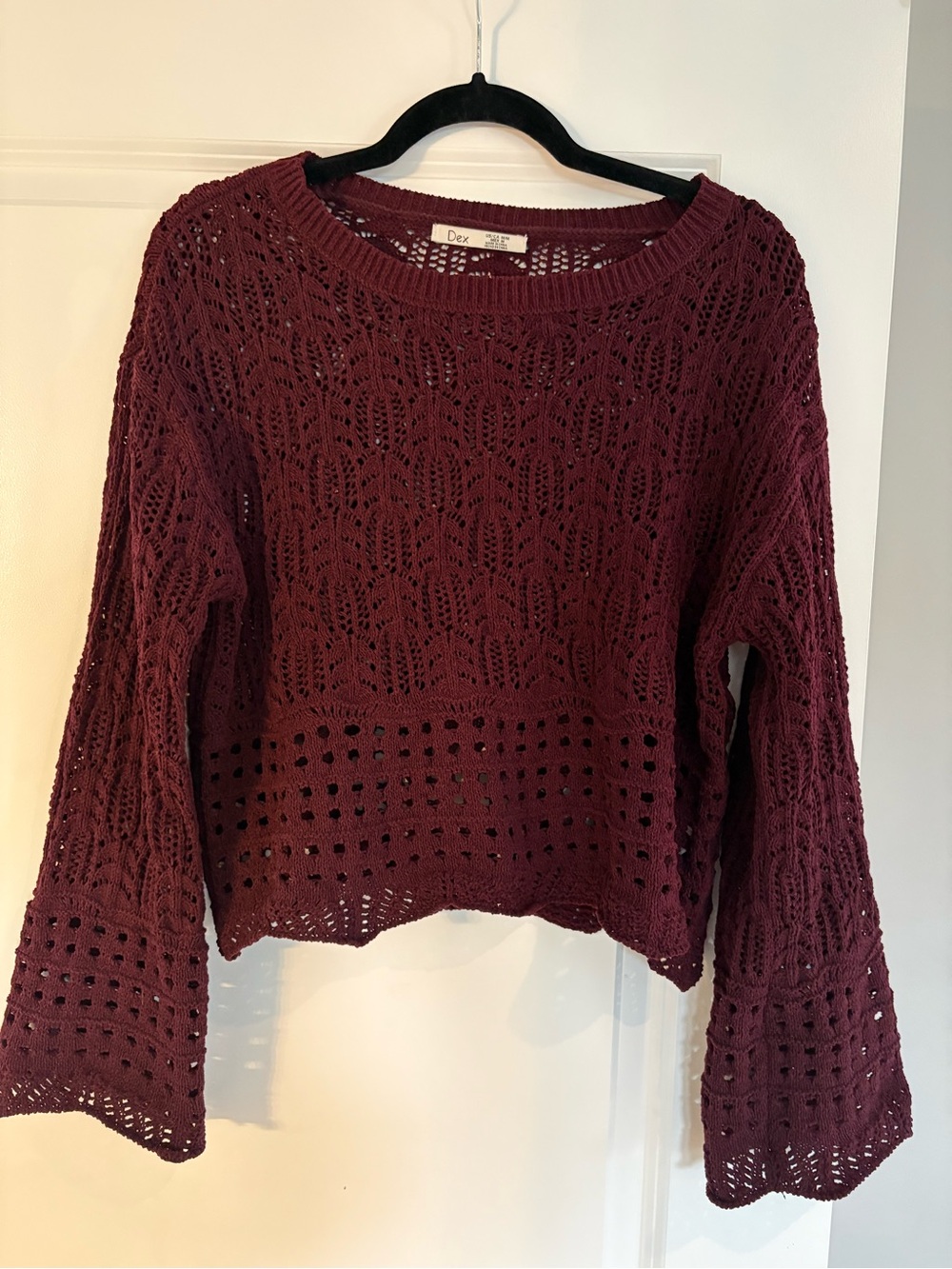 Dex Open-Knit Wine Crewneck Sweater